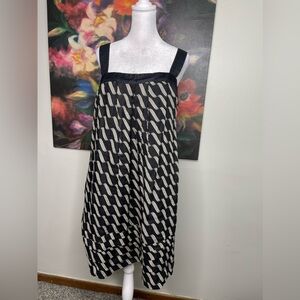 Anthropologie Maeve Linen Pleated Geo Print Dress with Silk Combo Sz 8 Retro